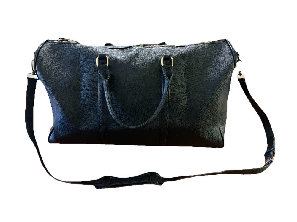 Black Genuine Leather Travel Duffle Holdall Weekend Bag w/ Detachable Strap 20"